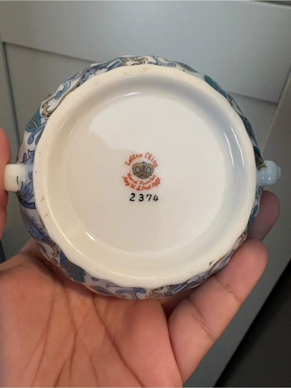 Vintage Lefton China 4-pc Set Blue Paisley Creamer & Sugar Bowl w/ Lid and S&P